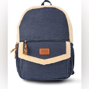 Wrangler Navy Denim Backpack with Cream Sherpa Trim